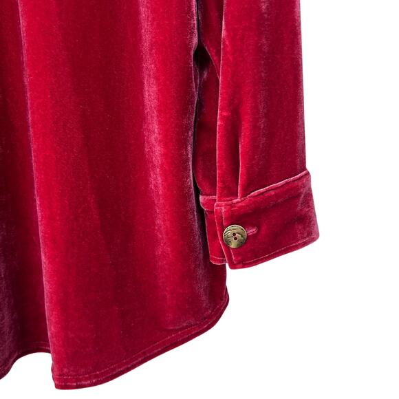 NWOT Soft Surroundings Red Velvet Button-Up Shirt Mixed Buttons Long Sleeve M - Picture 9 of 11